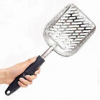 ZWS-Metal Dog Cat Litter Scoop Poop Remover with Long Handle for Pets 36x13.5cm Black+Silver