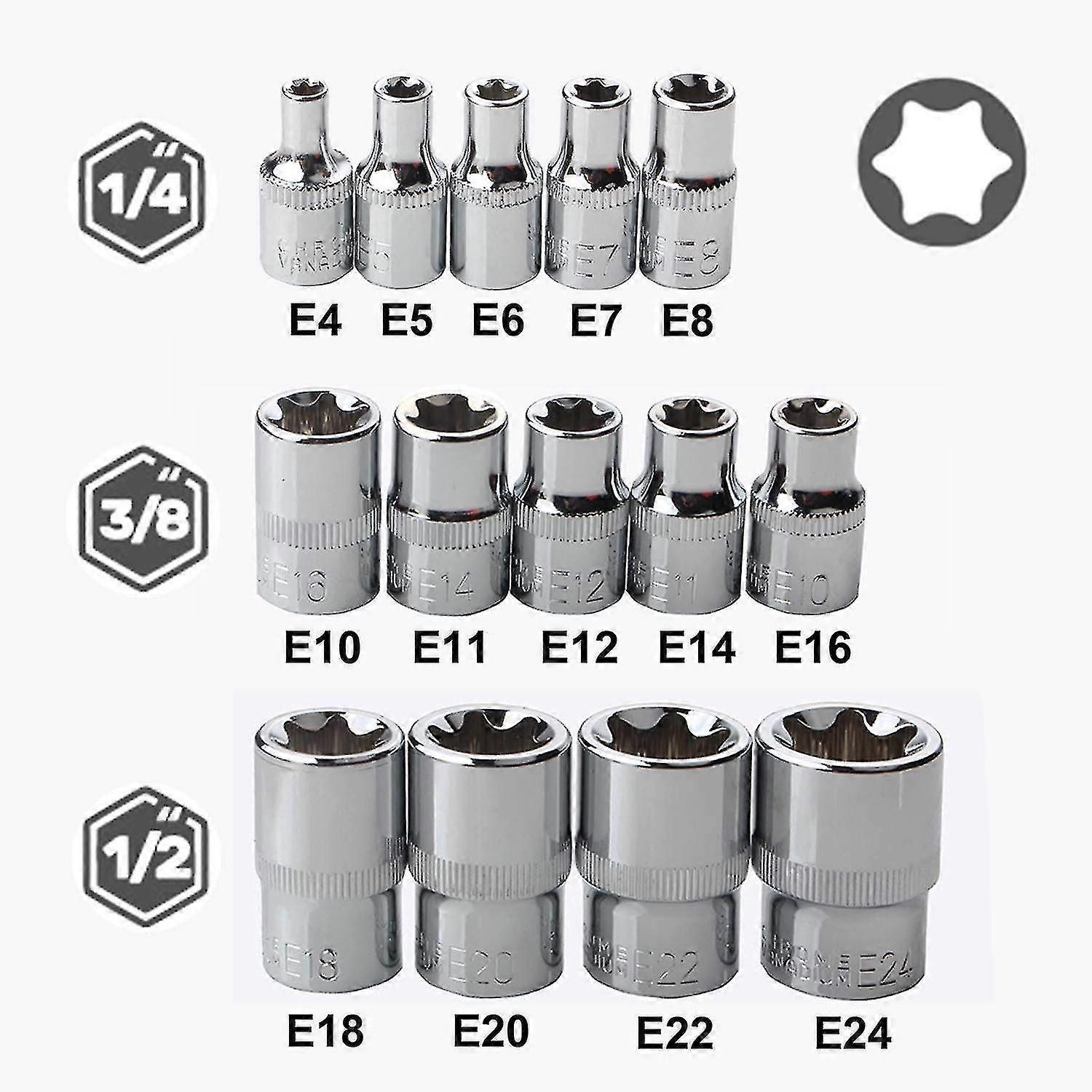 Female E Star Torx Socket Set E4-e24 E-torx External Hex Socket Insert Nut 14pcs - dd
