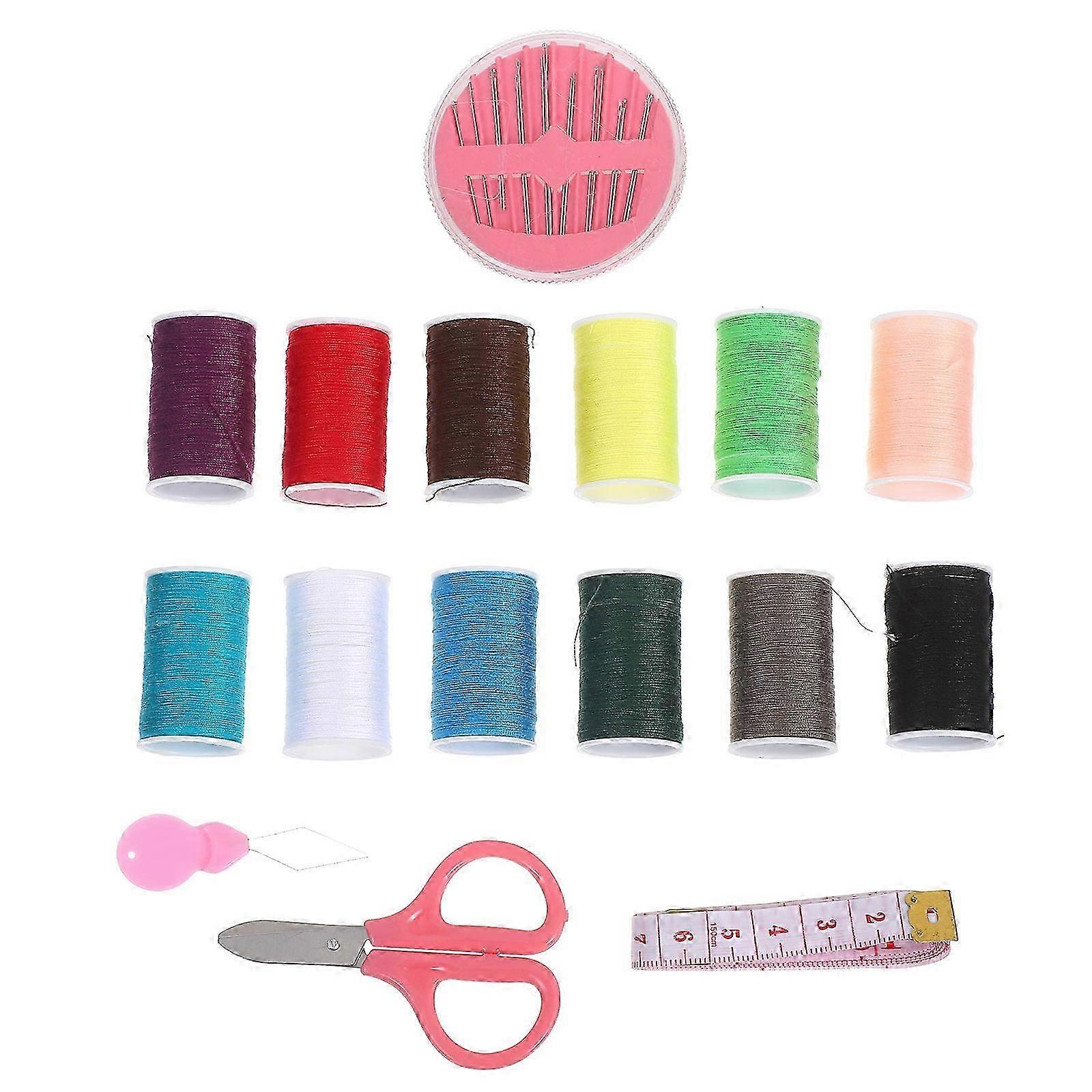 Sewing Thread Case Round Iron Needle Thread Tape Scissors Kit 1Set for Home Use
