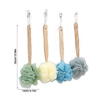 Wooden Long Handle Bath Balls for Bathing Use 4Pcs Assorted
