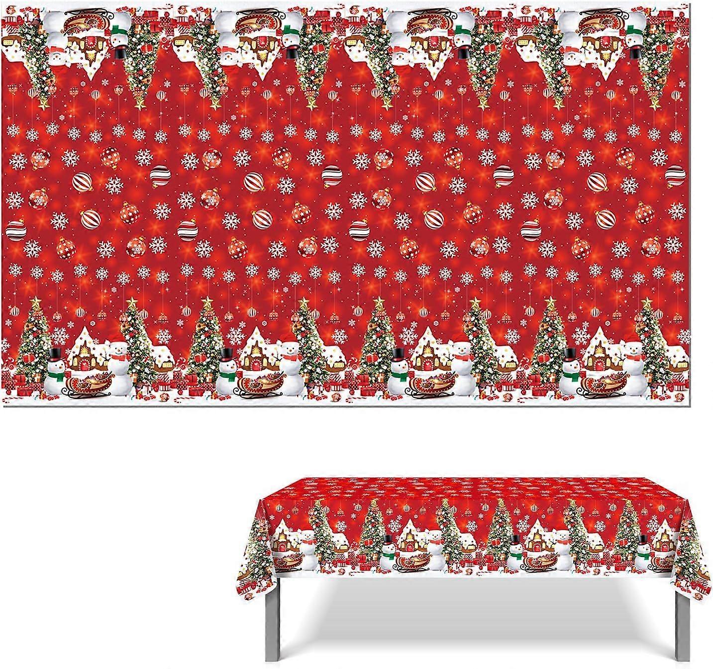 Wipeable Clean Christmas Table Cloth Red, Snowflake Decorations