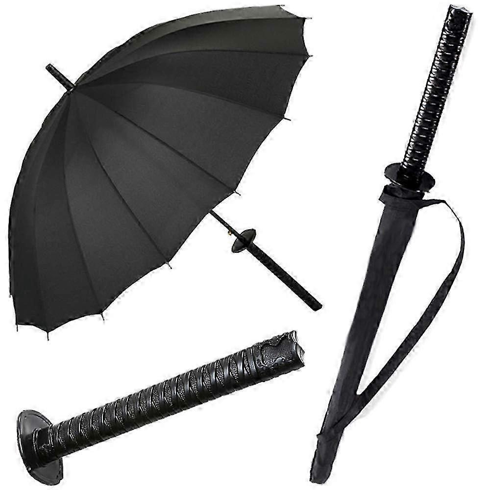 Samurai Design Semi-Automatic Umbrella, Windproof & Sun-Protected, Black, for Co