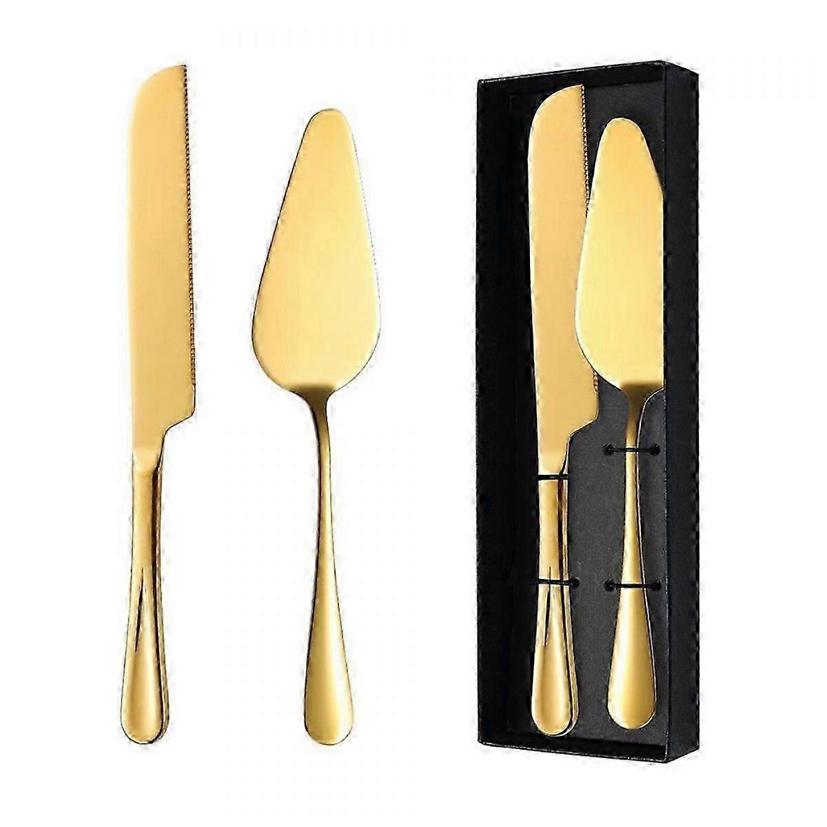 Ergonomic Gold Stainless Cake Knife Set