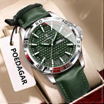 POEDAGAR Original Men Watch Luxury Waterproof Luminous Date Week Watch for Man Quartz Leather Fashion Watches
