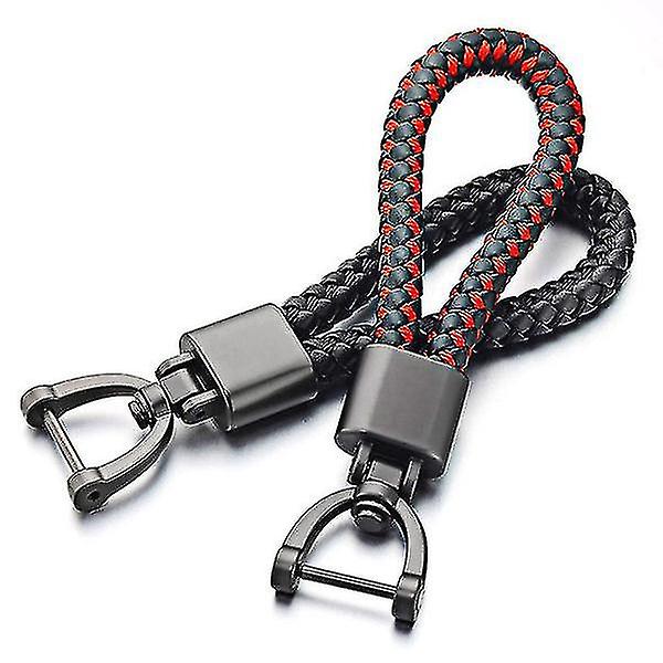 2pcs High-grade Hand Woven Leather Car Keychain 360 Degree Rotating