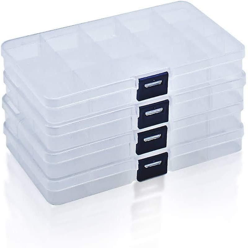 4 Plastic Storage Boxes with Lid, Storage Boxes with 15 Adjustable and Detachable Compartments