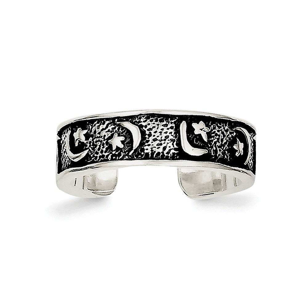 925 Sterling Silver Solid Artisan Oxidized Antiqued Celestial Moon and Star toe ring-toe ring for Women