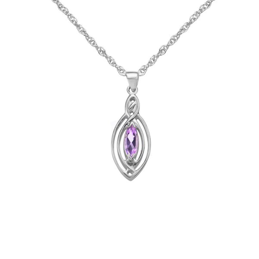 Celtic Oval Shaped Necklace Pendant - A Real Amethyst Gemstone - Includes A 16"Silver Chain
