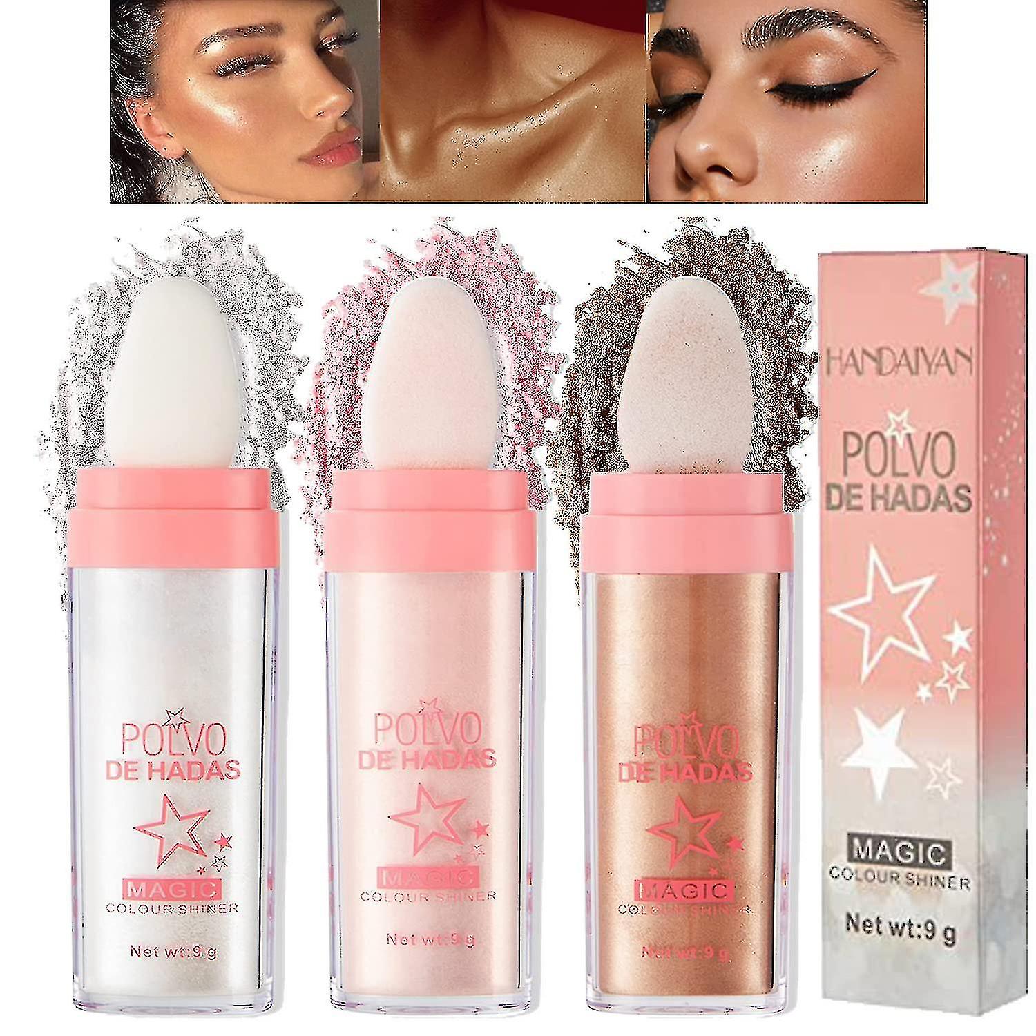 3 Pack Fairy Highlight Patting Powder Highlighter Body Brightens, The Natural Three-dimensional