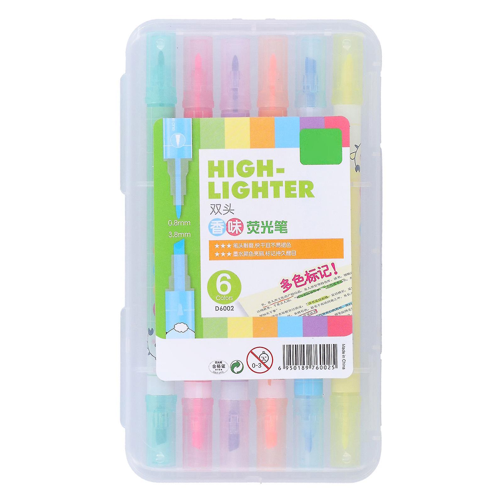 6Pcs Highlighter Pens Chisel Tip Candy Color WaterBased Drawing Graffiti Art Tool 1Pc Box