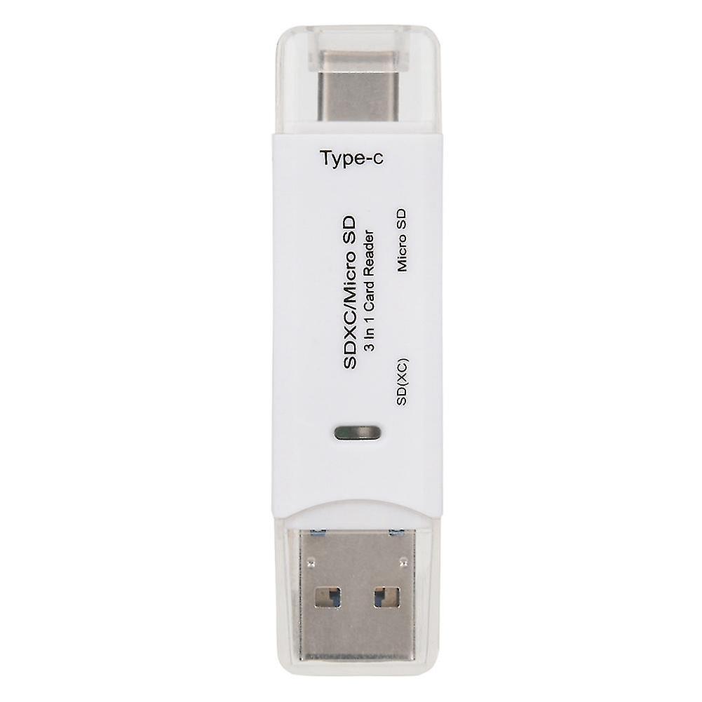 New Multifunctional 3 in 1 TypE C Micro USB Card Reader High Speed Transmission (White)