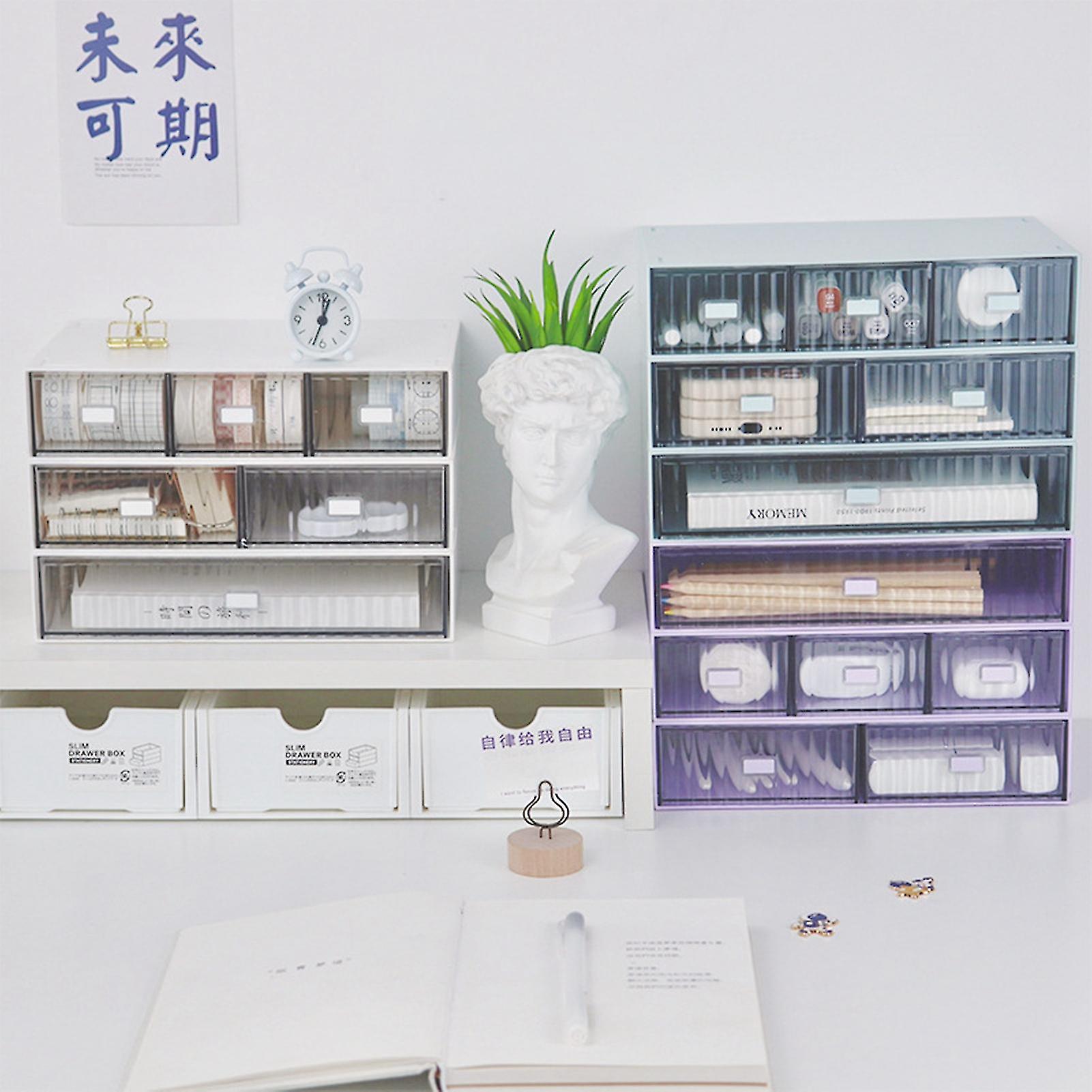 Desktop Drawer Organizer Waterproof Dustproof Plastic DIY Combination Multi Layer Stackable Drawer Storage Case Striped Pink 2 Drawers 