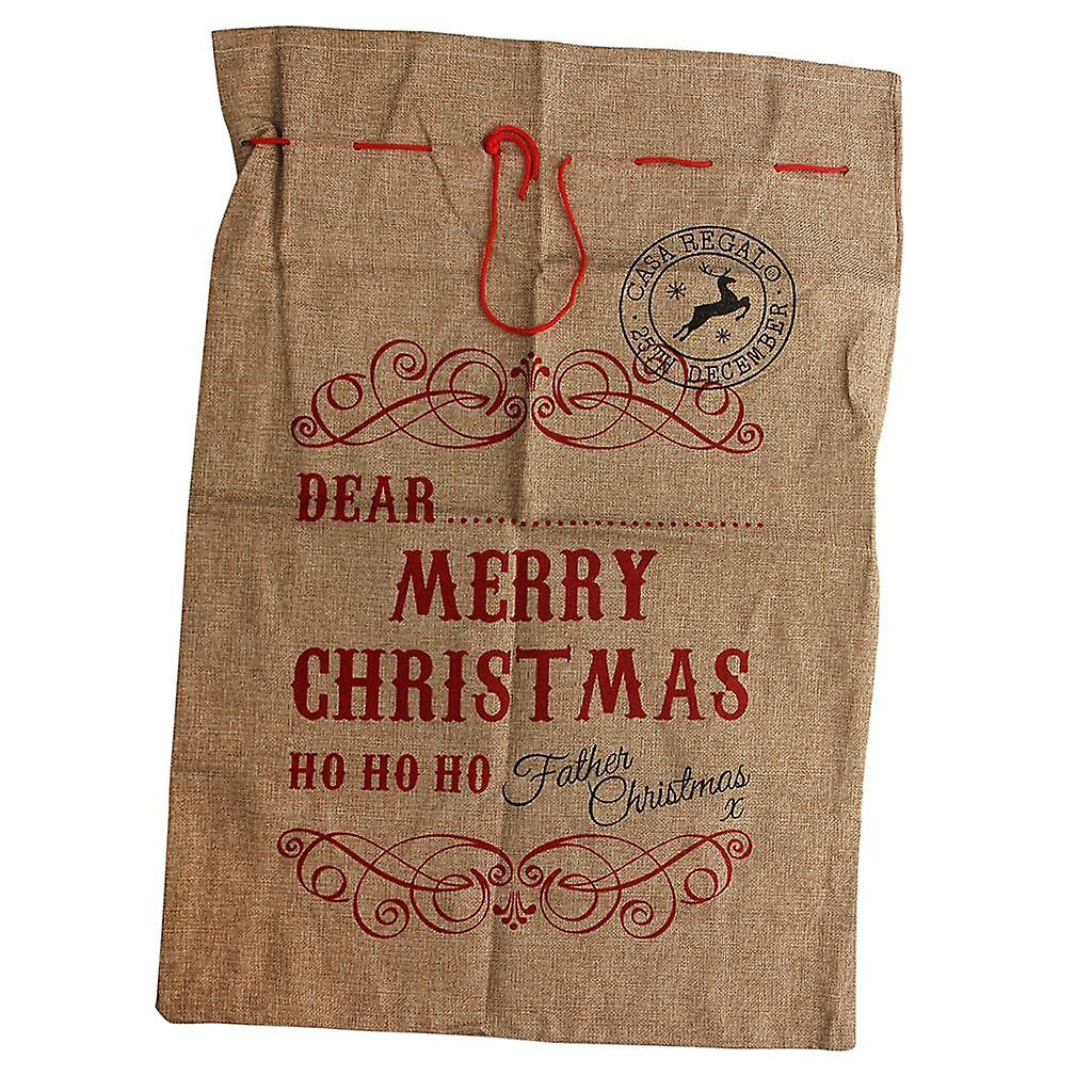 Large Burlap Santa Claus Sack Christmas Stocking Drawstring Gift Bag Storage