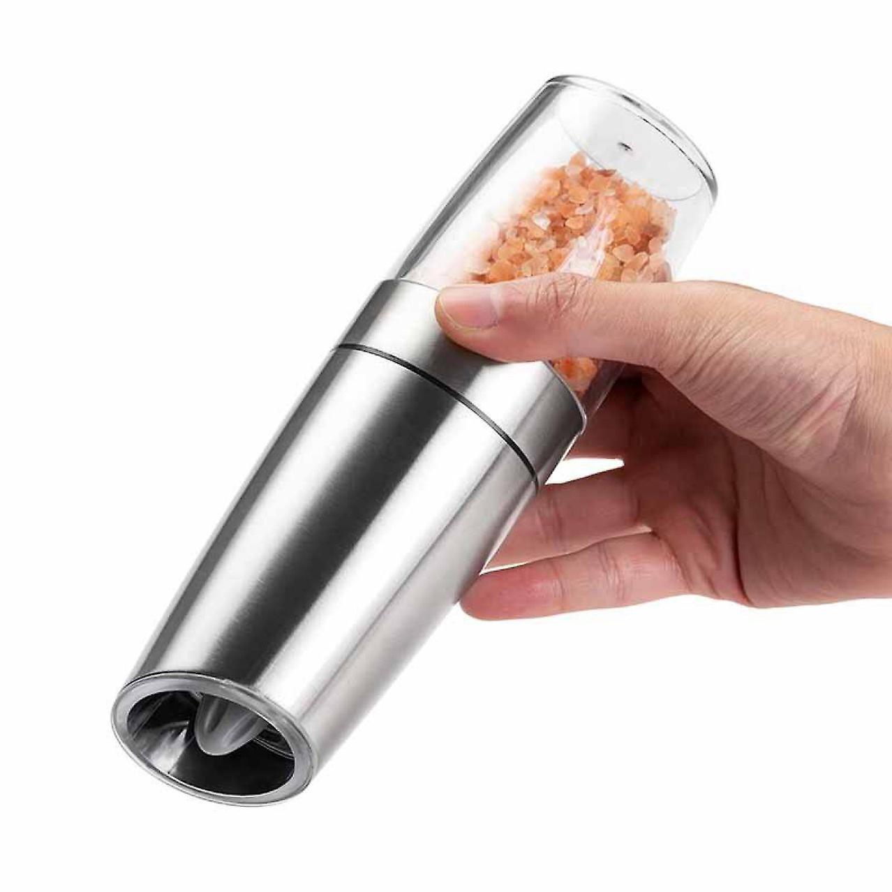 Gravity Electric Salt and Pepper Mill, Automatic pepper and Salt Mill, BATTERY OPERATED, roughness Adjustable, Quality Stainless Steel, with LED Light