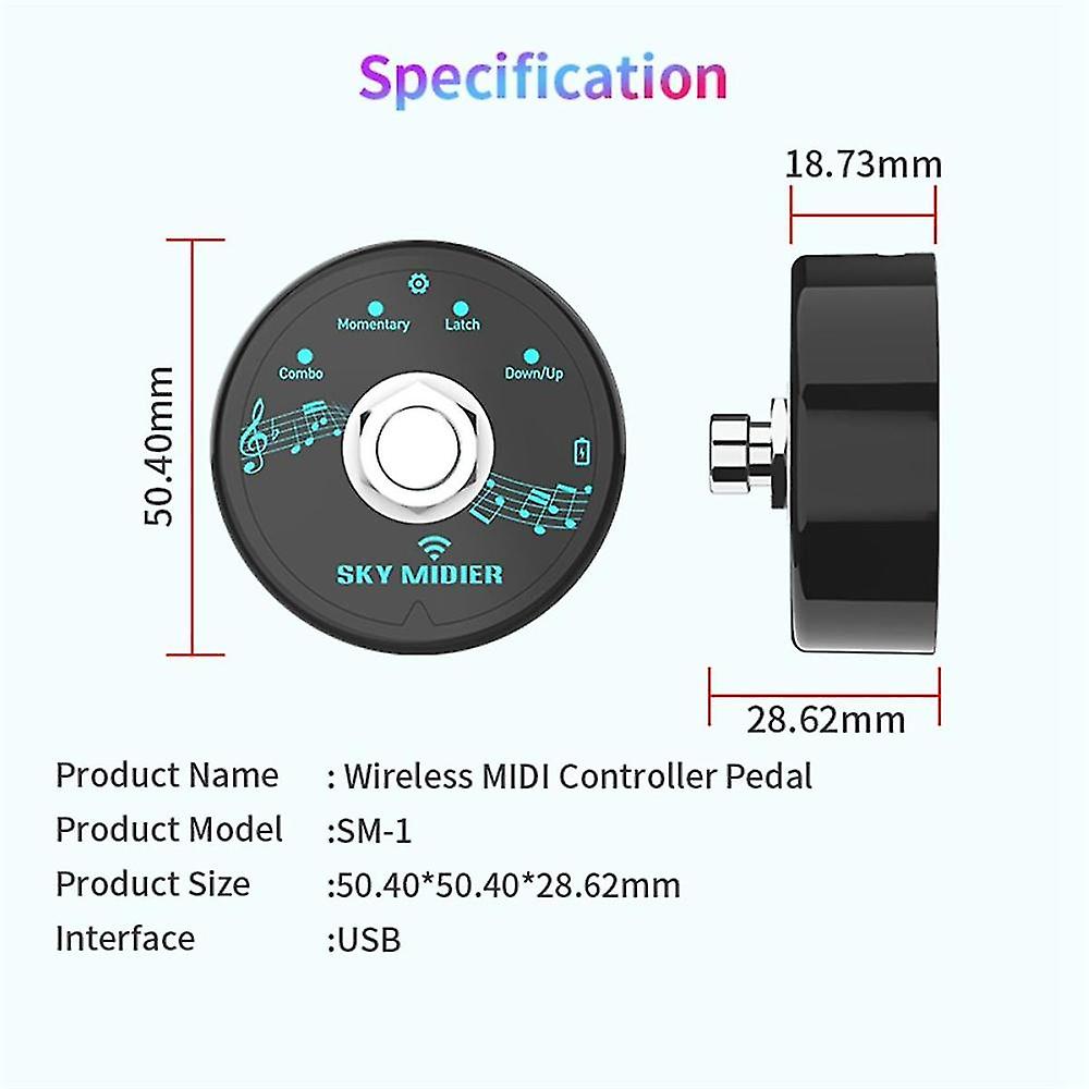 Bluetooth 5.1 Wireless Midi Controller Rechargeable Portable Midi Foot Controller Pedal Wireless Midi System