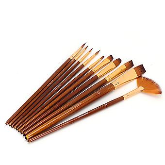 10pcs Paint Brush Set Different Shape Nylon Hair Watercolor Acrylic Painting Brush Pen