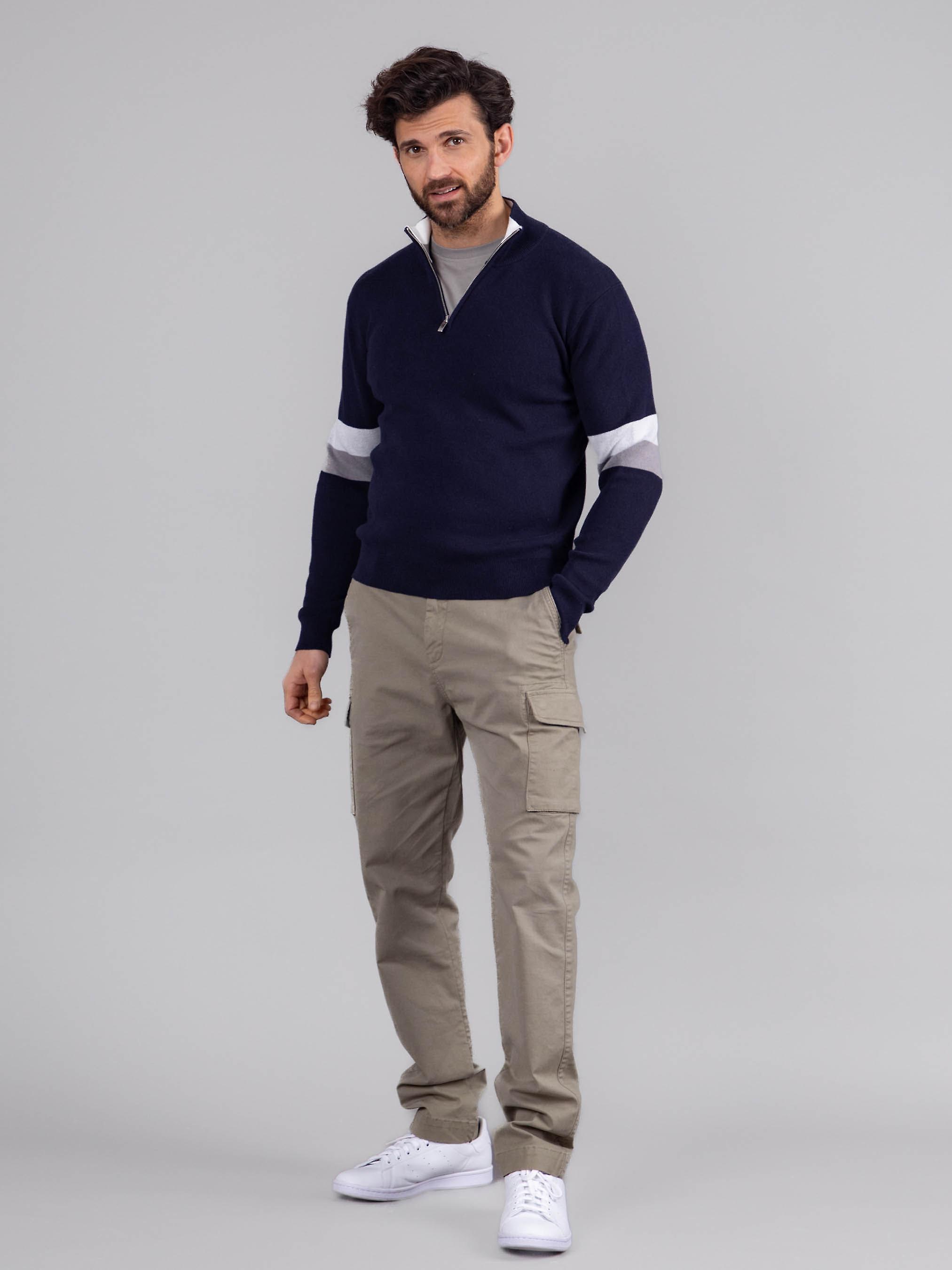 Winston Quarter Zip Striped Jumper in Navy