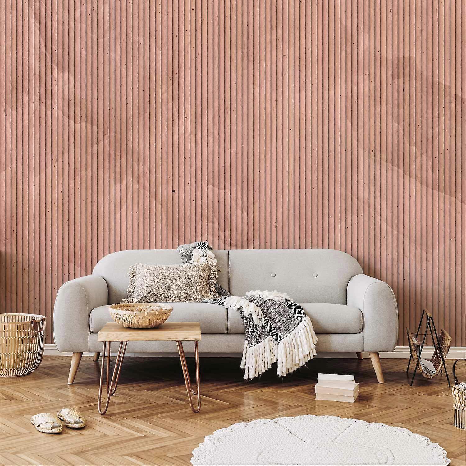 Wall Mural - Pink reed - solid background with textured vertical stripes with pattern