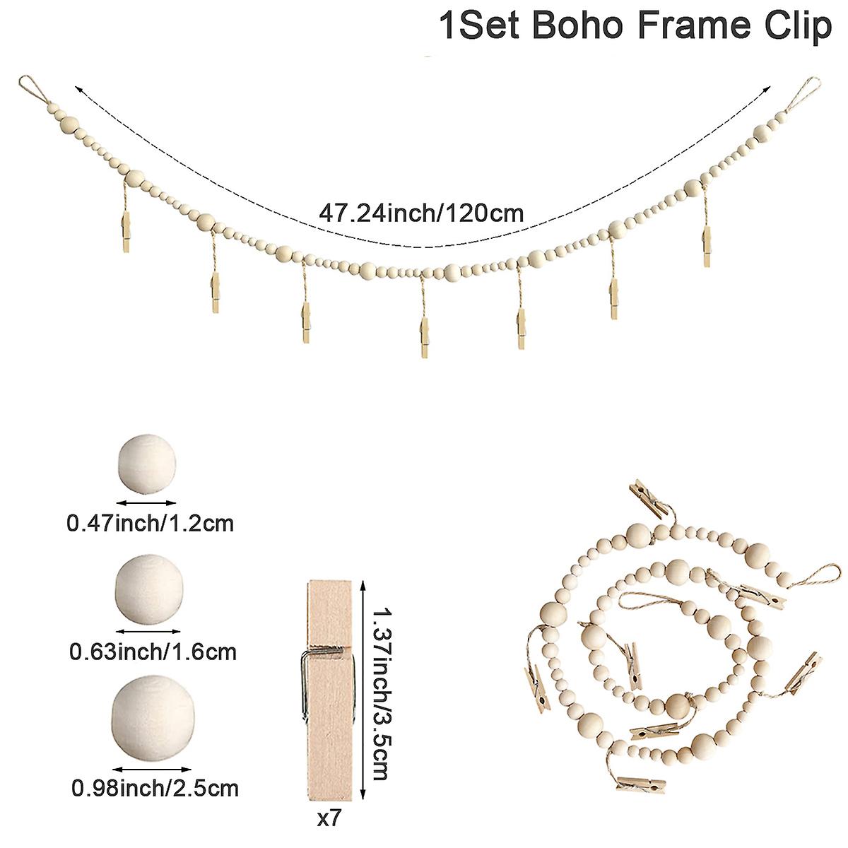 Photo Frame Display Cases Wall Picture Mats Photos Hanging Rack With Clip Heart Charm Wooden Bead Hemp Rope Display Rack