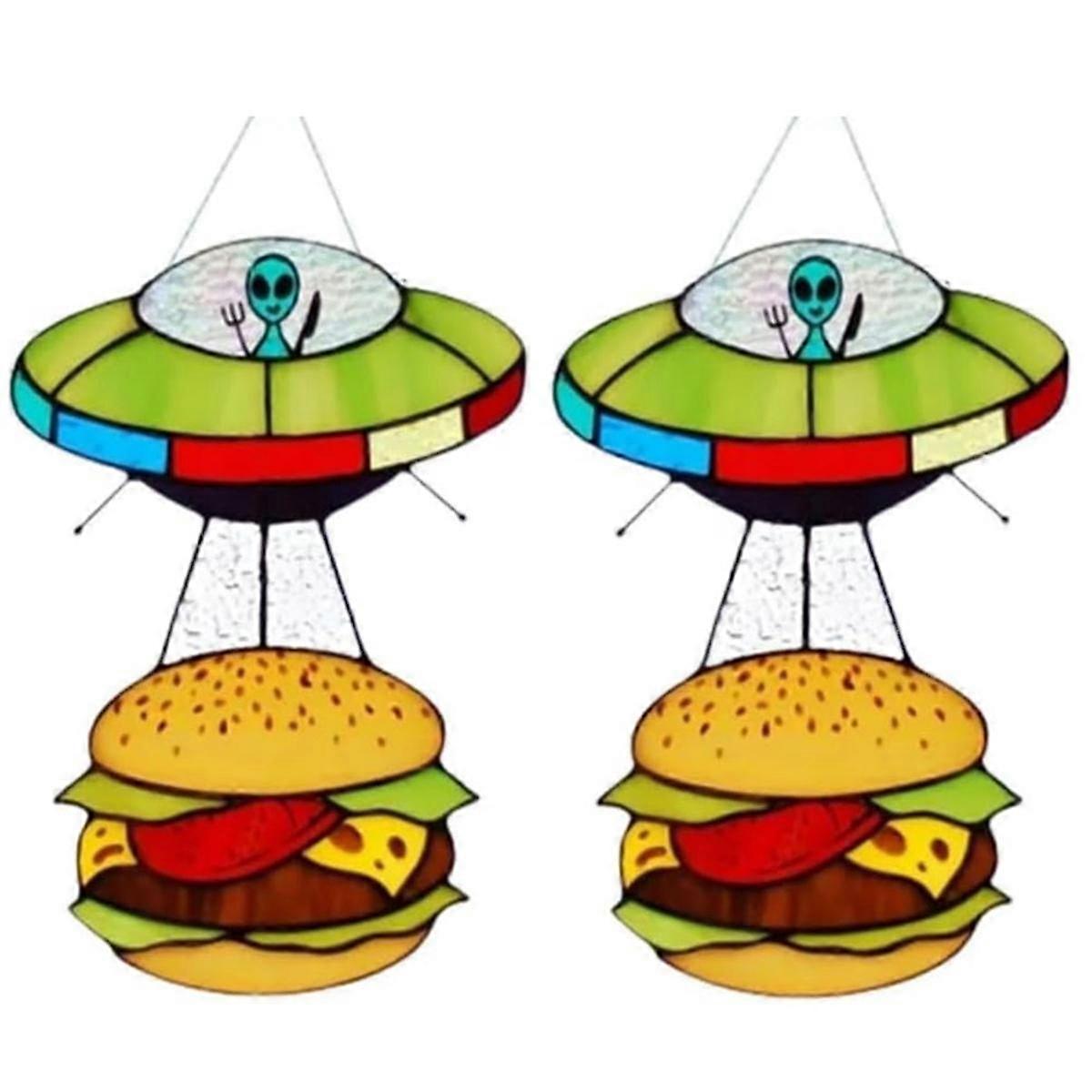 2 ks únos UFO hamburger vitrážový lapač slunce UFO hamburger závěsné sklo lapač slunce