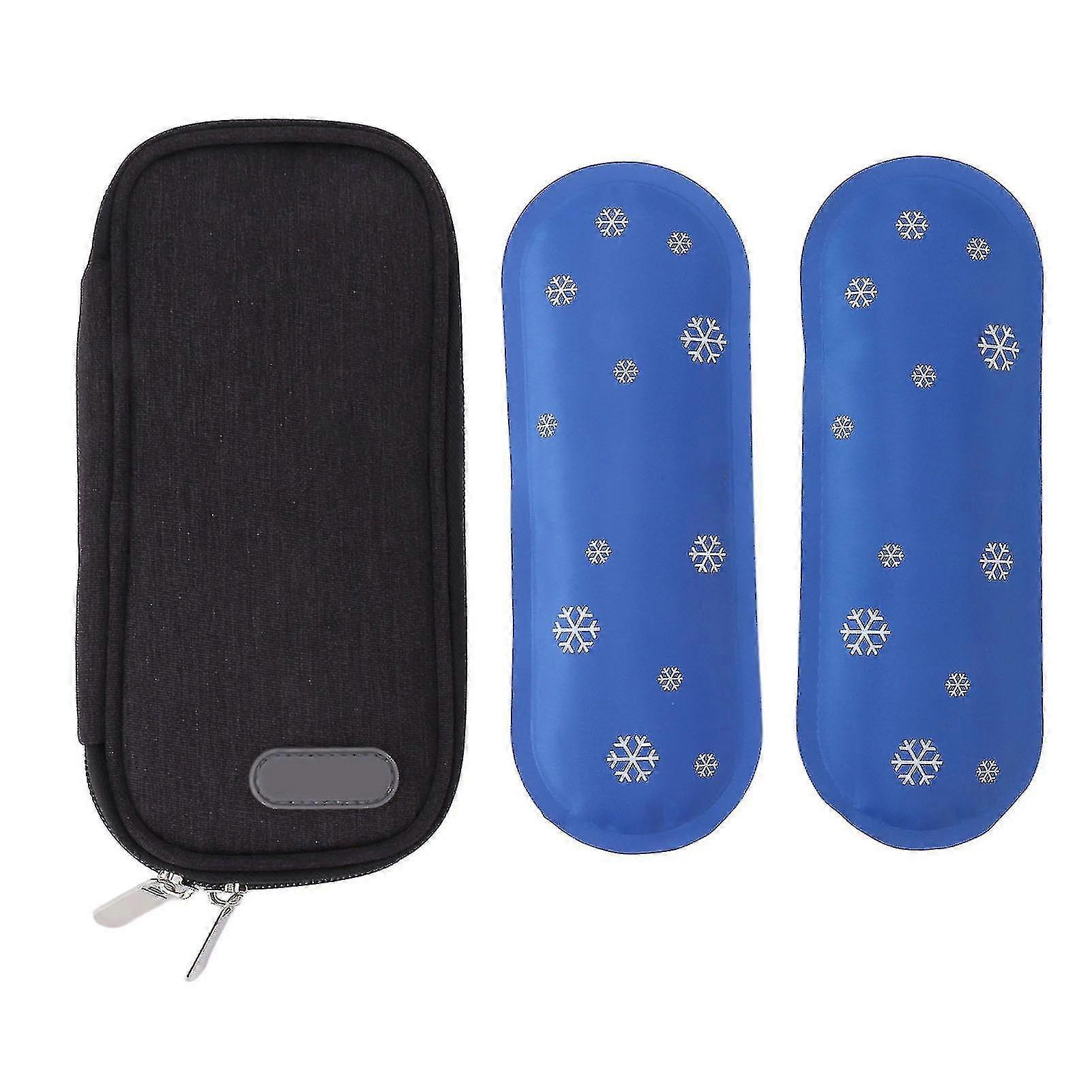 2つのアイスパック付きインスリンクーラー冷却ケース屋外旅行と互換性のあるポータブル医療用クーラー断熱バッグ-B1