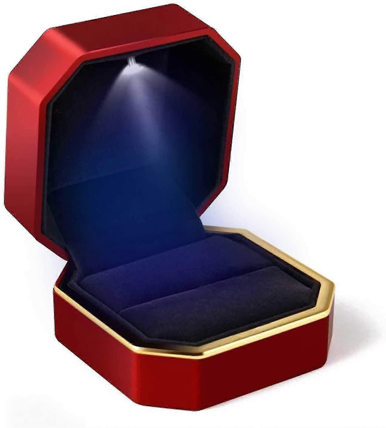 Luxus Ring Box, Quadratischer Samt Ehering Fall mit LED Licht