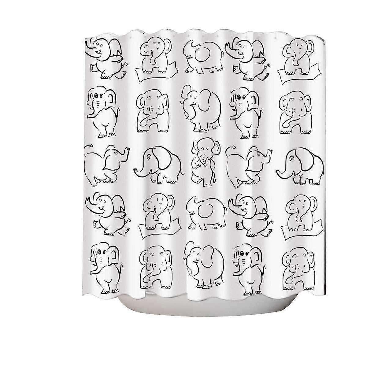 Elephant Drawing Pattern Shower Curtain