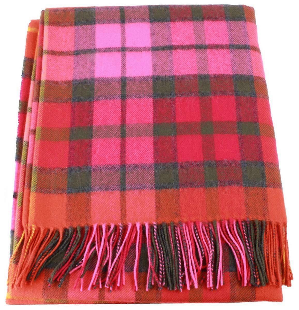 Locharron of Scotland Borders Buchanan Rose Lambswool Blanket - Red/Green/Pink