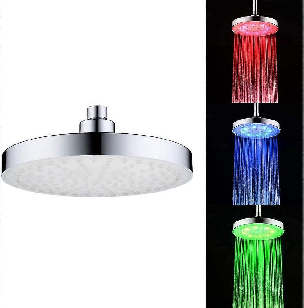 Automatic 8 LEDs 3 Colors Changing Light Shower H-ead Round Circle Design Bath Sprinkler Temperature C-ontrol Sensor Inductor for Bathroom Washroom Po