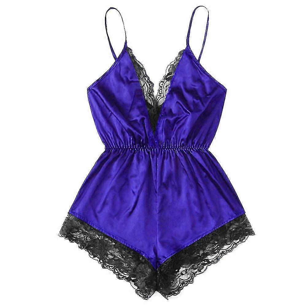 Kvinnor Satin Spets Bodysuit Strappy Underkläder Teddy Nightwear Sovkläder Underkläder