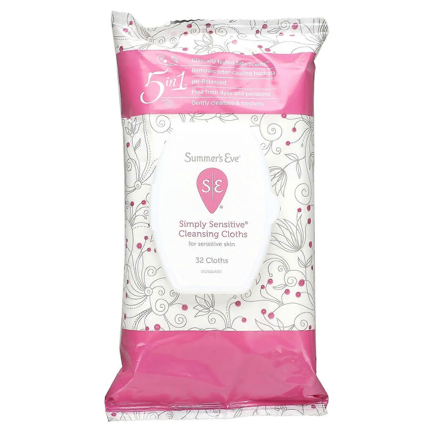 Summer's Eve, 5 in 1 Cleansing Cloths, Simply Sensitive, 32 Cloths