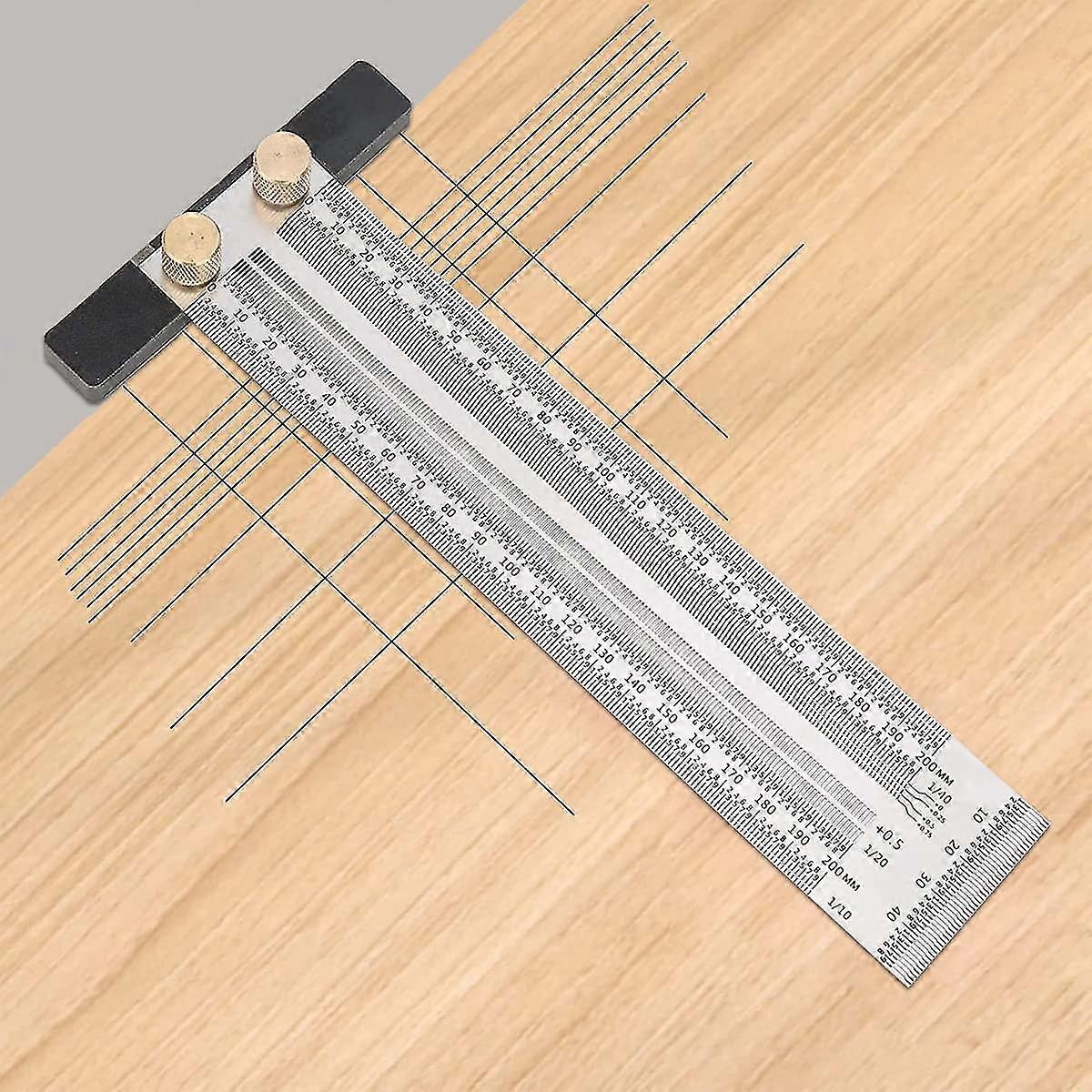 High Precision Woodworking T Ruler For Cutting, Gauge Marking Scale Scribe Line Ruler With Holes,(200mm)