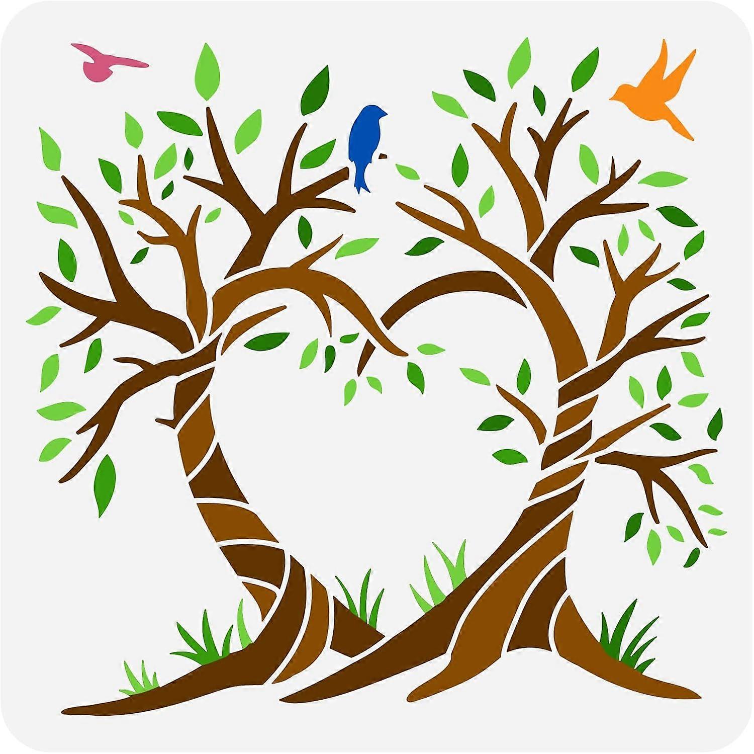 Love Tree Painting Stencil 11.8x11.8inch Reusable Two Trees Drawing Template for Decoration Life Tree Stencil Tree of Life Spring Nature Plant Stencil