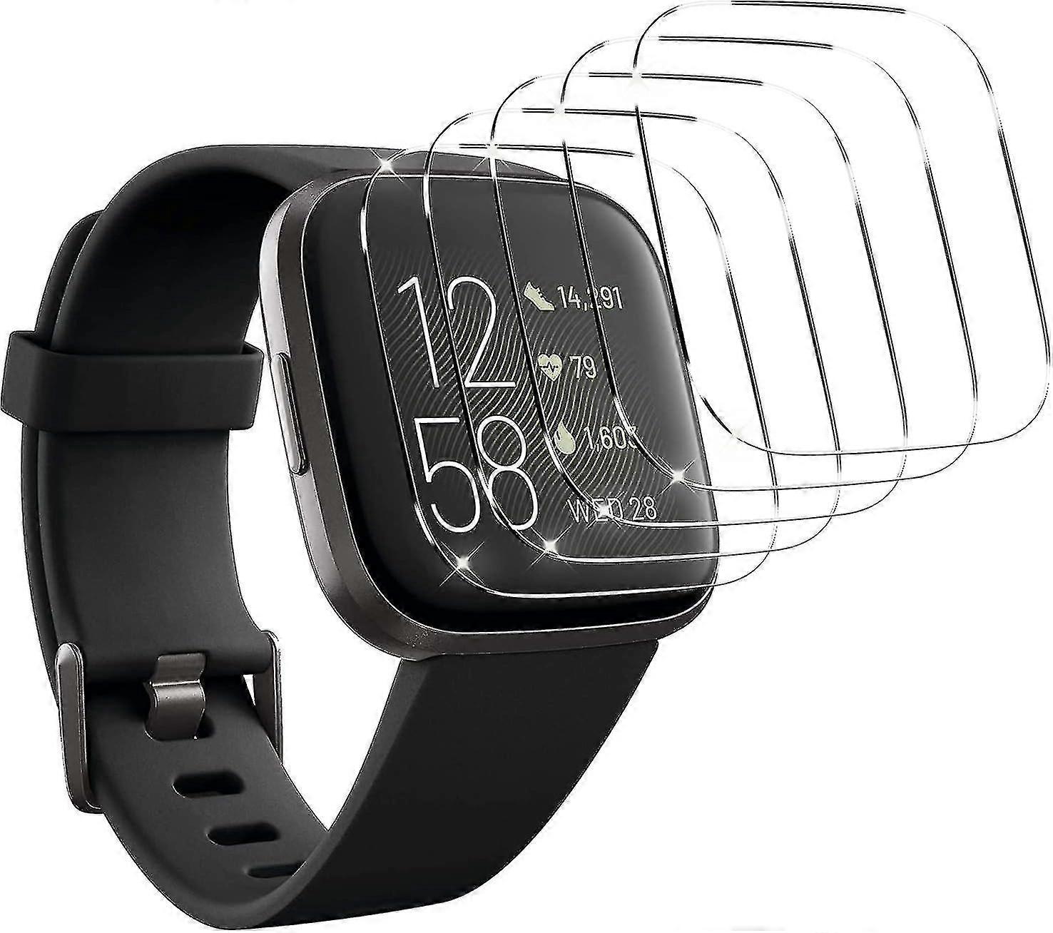 5-pack Tempered Glass Screen Protector For Fitbit Versa 2, Crystal Clear, Waterproof, Scratch-resistant