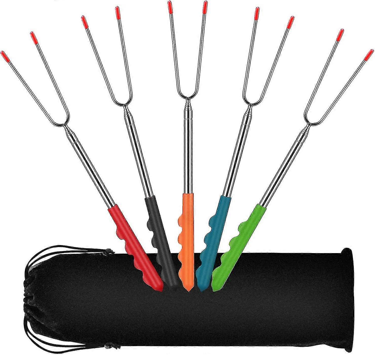 2024 Marshmallow Barbecue Sticks 5 Pack Extra Long 115cm Stainless Steel Telescopic Hot Dog Smoked Skewers Kid Safe Barbecue Forks For Campfires, Camp