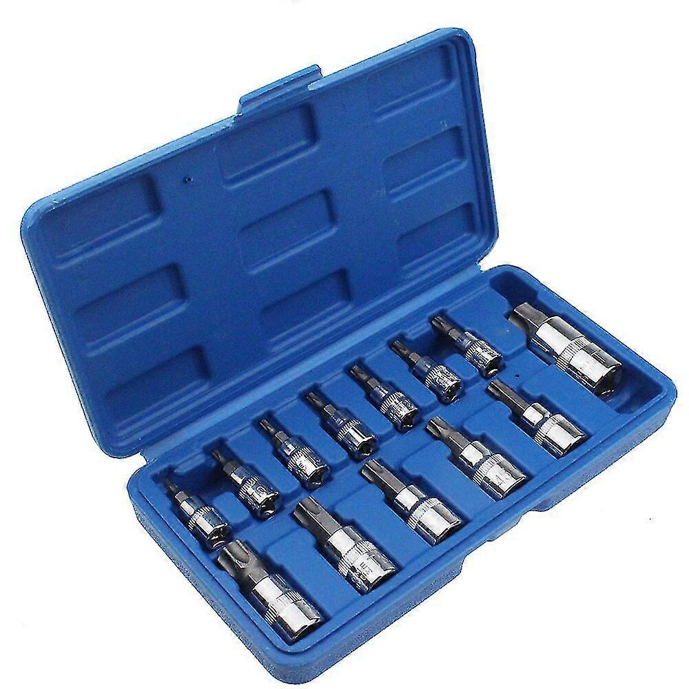 13pc Tamper Proof Torx Star Bit Socket Nuts Set 1/4 3/8 And 1/2" Drive T8 - T70
