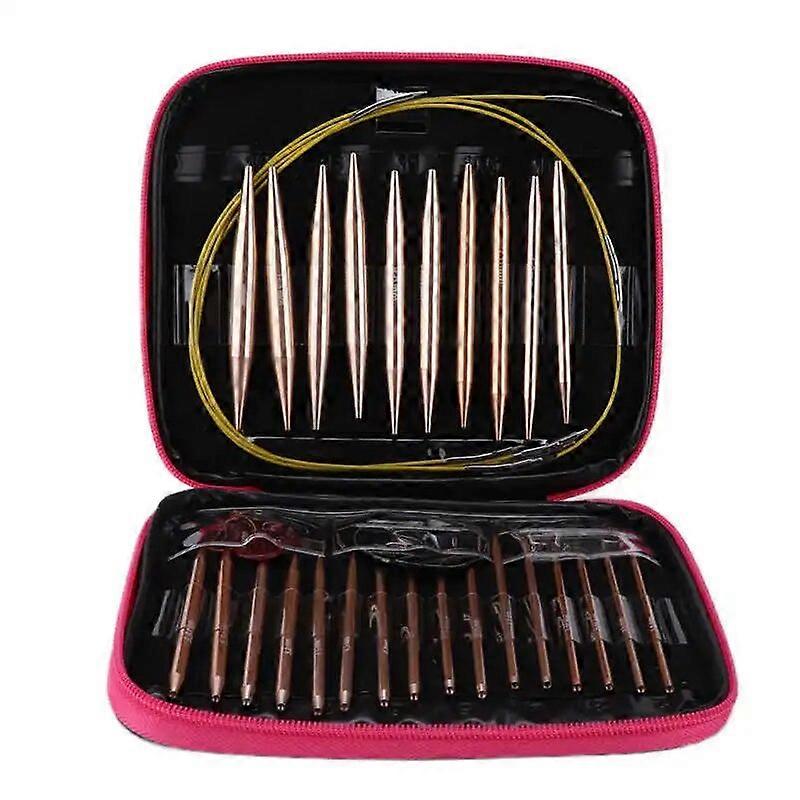 26PCS Sewing Circular Needle Interchangeable Rose Gold Weaving Crochet Multi Size Aluminum With Storage Case for Knitting Sewing