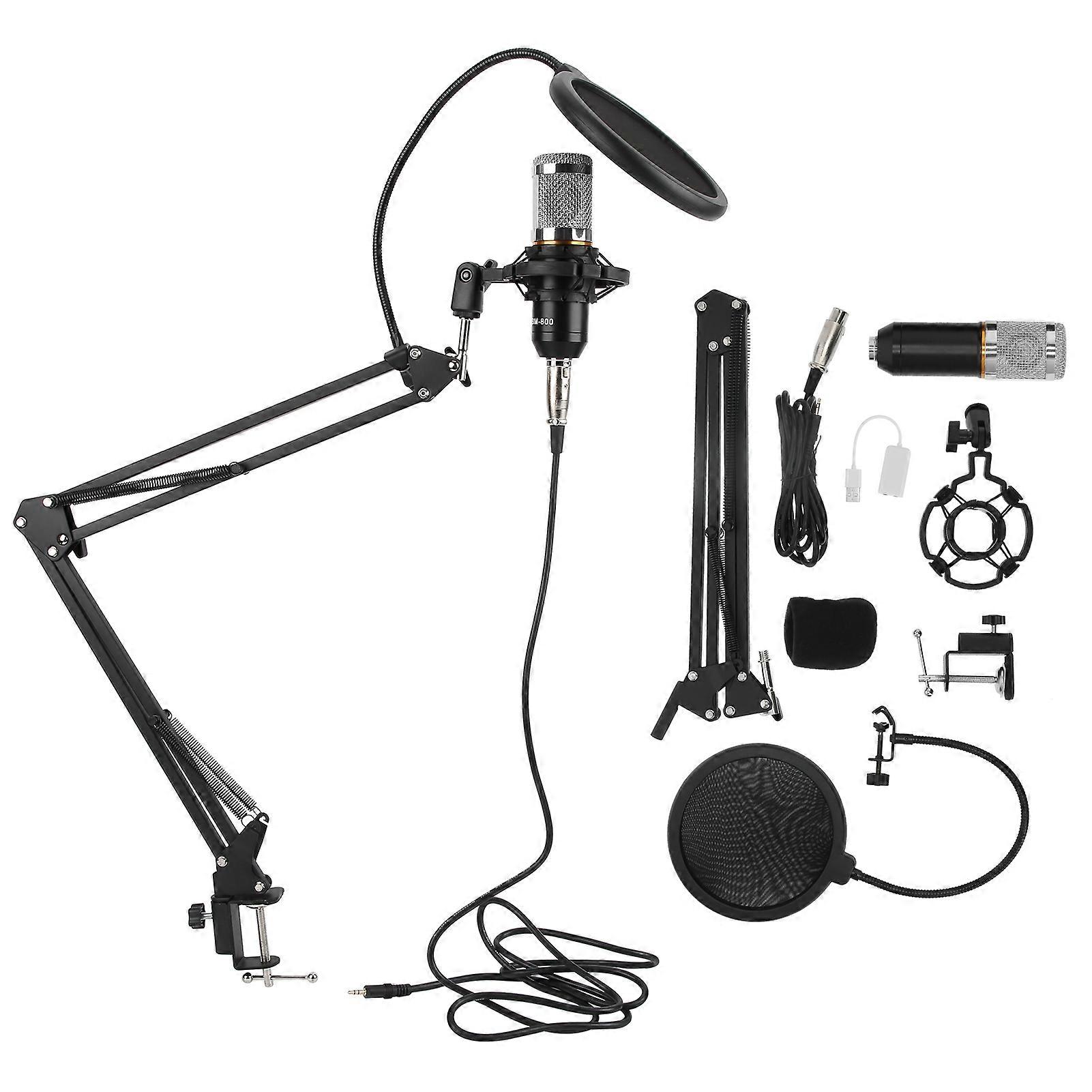 Condenser Microphone Kit USB with Flexible Arm BM800 for PC Desktop Notebook Computer(Black Silver )