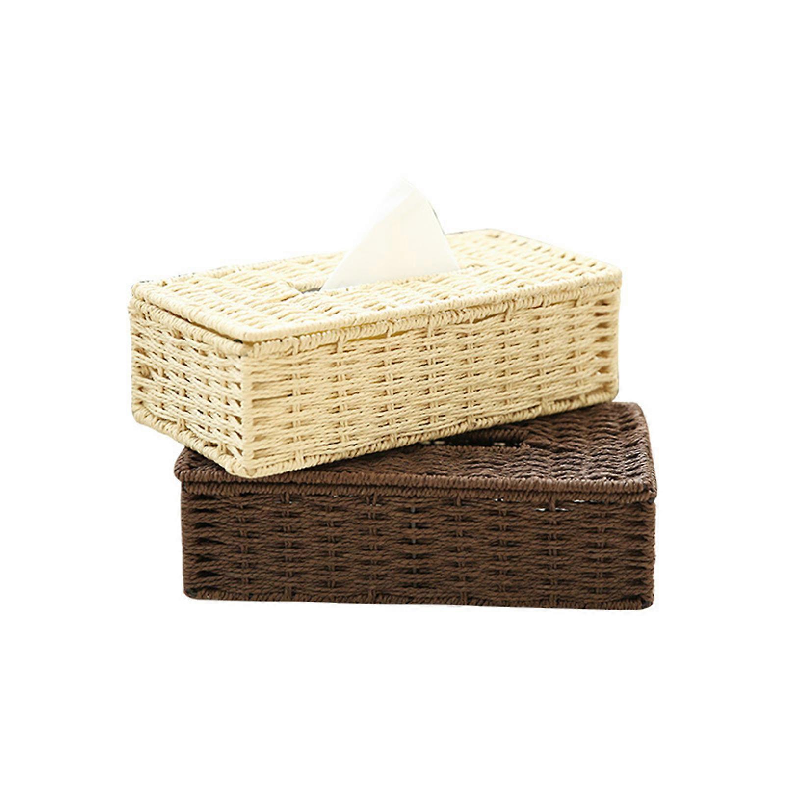 Rattan Tissue Box Cover Rectangular Vintage Napkin Holder Case Toilet Paper