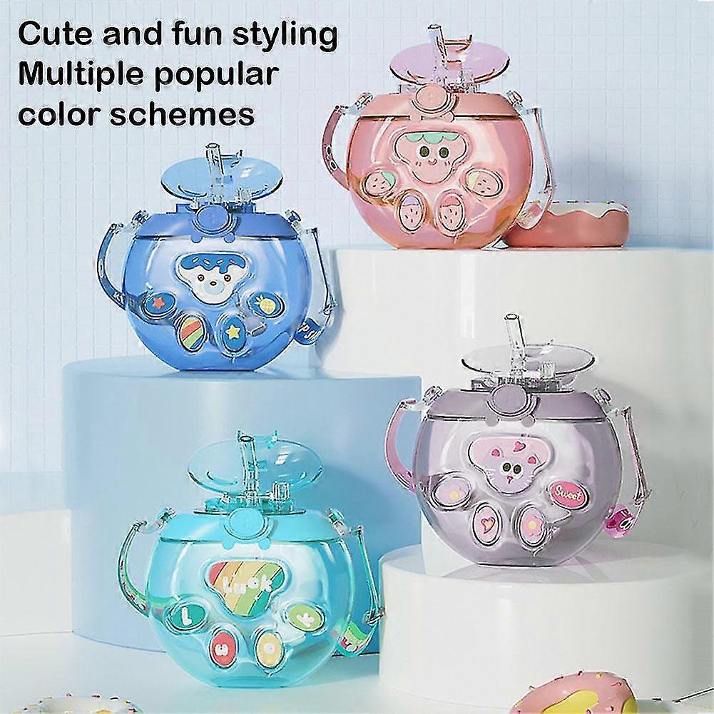500ml Cute Water Bottle with Straw Nozzle and Shoulder Strap