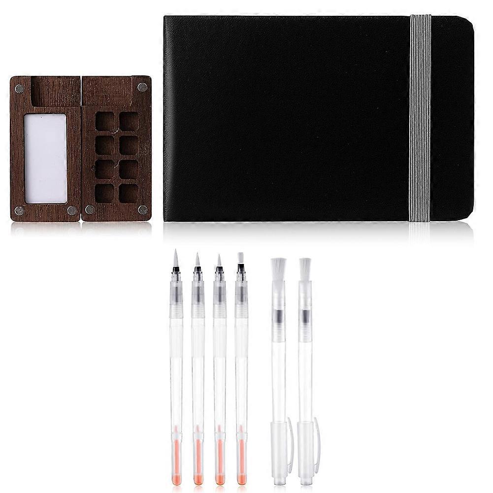 مجموعة طلاء مائية محمولة صغيرة لوحة طلاء السفر صندوق طلاء شبكي خشبي ، جيب ألوان مائية Sk