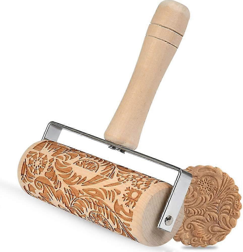 Embossed Rolling Pins, 3d Engraved Rolling Pin, Natural Safe Wood Rolling Pin With Classic Pattern