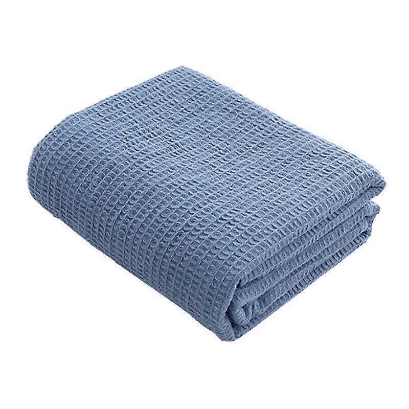 Cotton Honeycomb Effect Washable Soft Bed Chair Blanket Cover Throw over Large Decorative Sofa-Blue