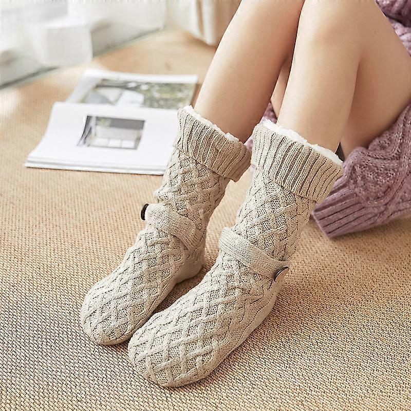 Winter Womens Warm Fluffy Fleece Lining Slipper Socks, Soft Cozy