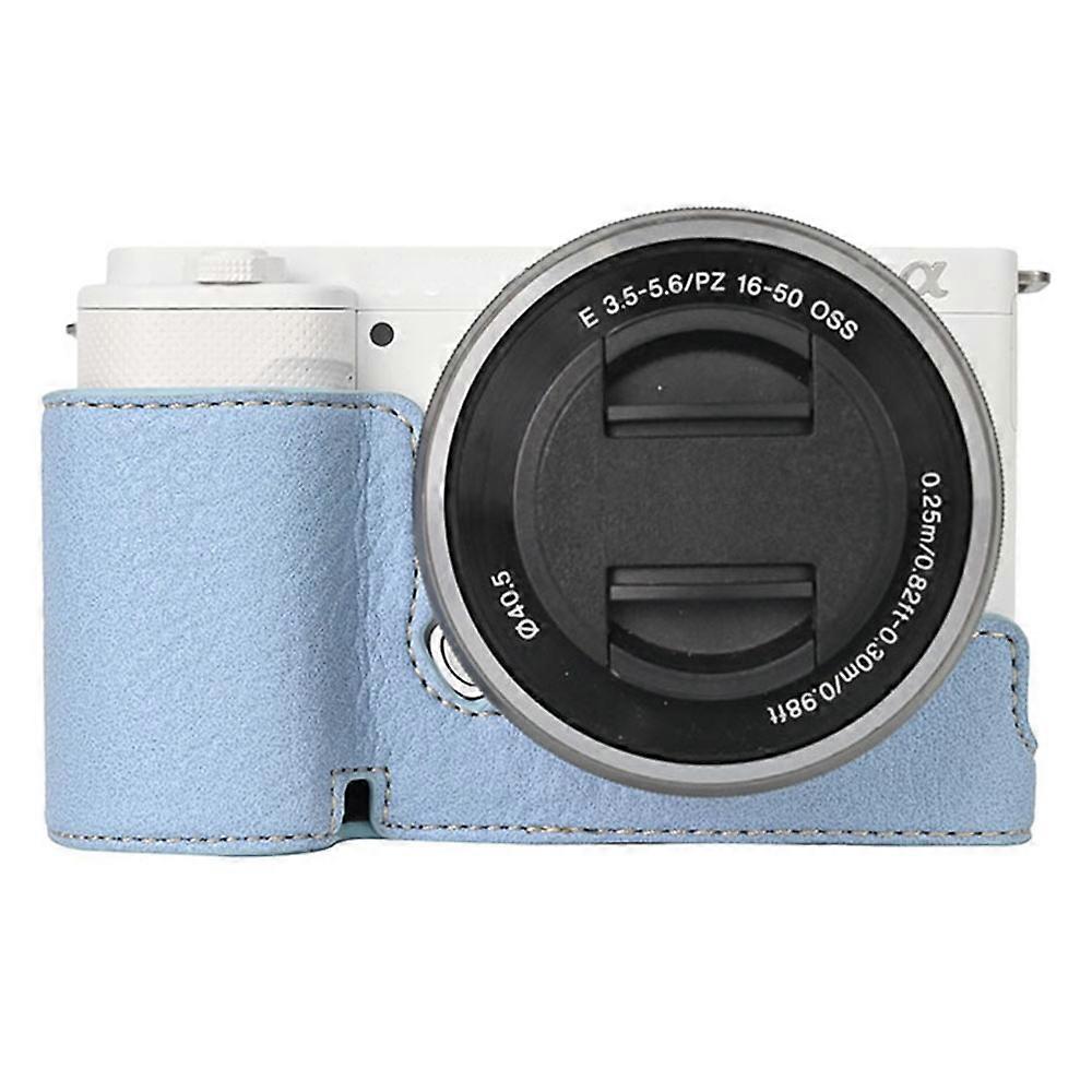 For Sony ZV-E10 Camera Bottom Case Half Body Leather Cover with Battery Opening - Blue