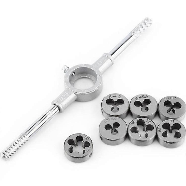 Tap and Die Box Set of 8 Metric Dies - Screw Die and Wrench Holder with M3-M12 Dies Threading and Rethreading Cutting External Thread Processing Tool