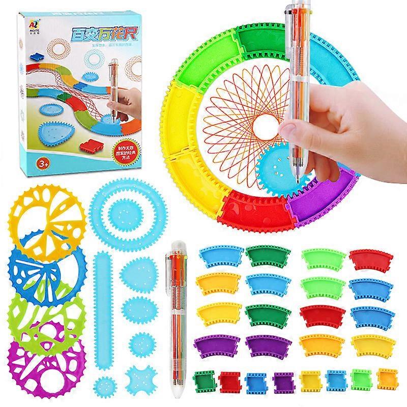 38 pz Spirografo Disegno Giocattoli Righello Set Ingranaggi Ad Incastro Amp; Ruote Accessori Da Disegno Righelli Educativi Creativi Per I Bambini