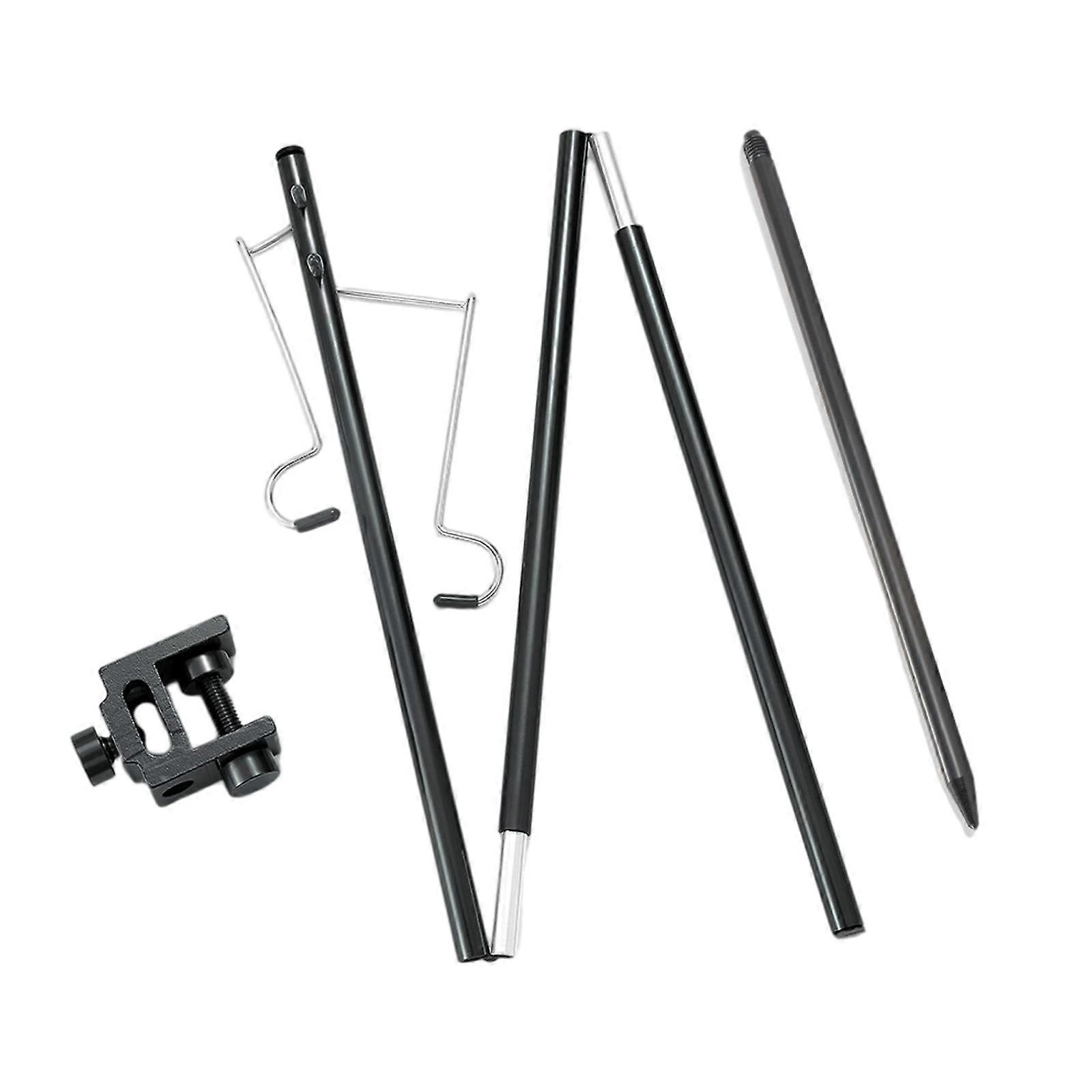Camping Lantern Stand Lightweight with Stake Storage Hook Foldable for BBQ 2 Hooks Black Clamp Stake