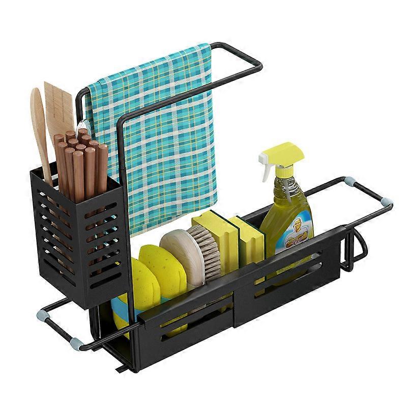 Kitchen stainless steel retractable rag rack multi-purpose sink drain storage rack