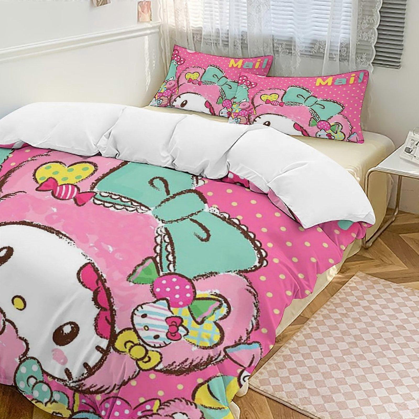 SQ50 Hello Kitty 3-Piece Twin Bed Set - Includes 1 Single Comforter And 2 Pillowcases Bedding - Fade Resistant Microfiber HZ50